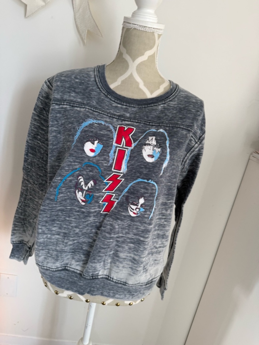 Kiss Pullover Sweatshirt with Red Logo and Blue Accents